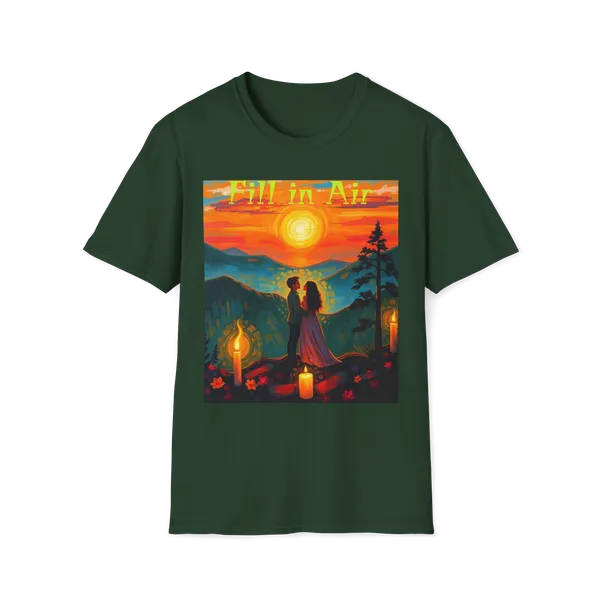 Romantic_Sunset_Couple_Art_T_Shirt_Colorful_Painting_Tee_Forest_Green